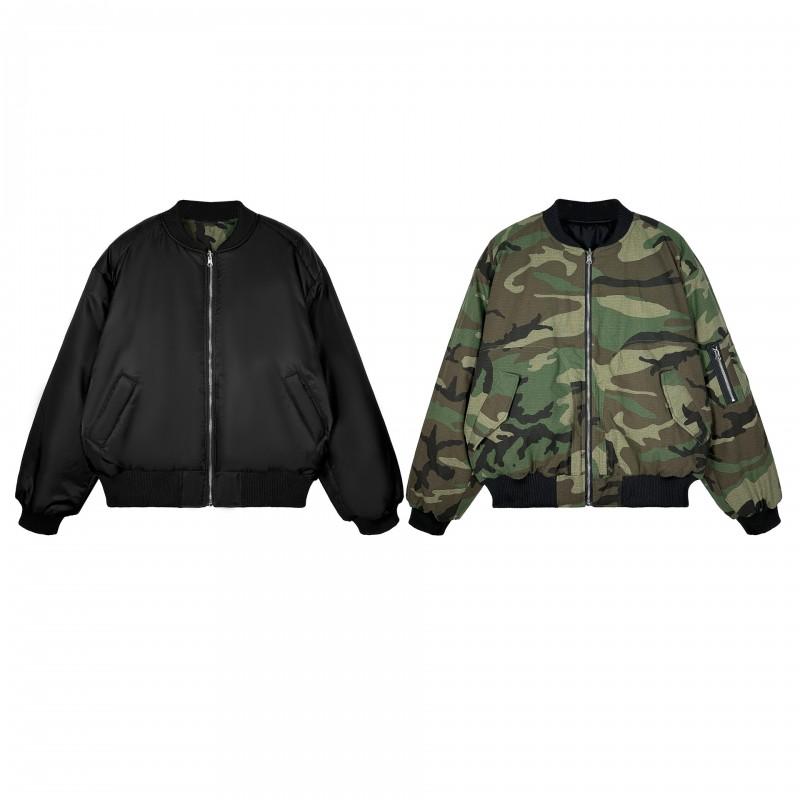 Unisex Reversible Camo Puffer Jacket Winter Warm Hoodless Oversized Cotton Coat Men Women Streetwear