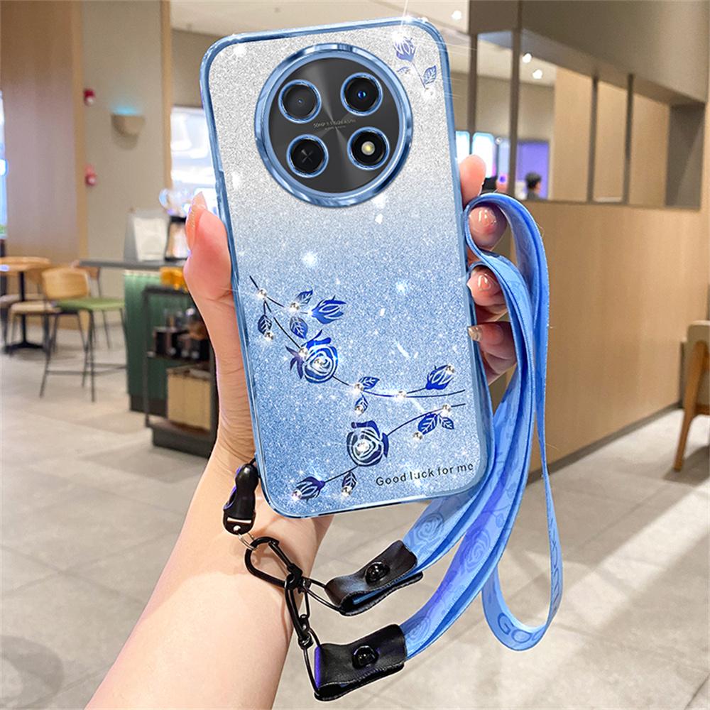 KADEM For Honor X60 Pro 5G/X9c 5G/Magic7 Lite 5G Case Flower Pattern TPU Gradient Phone Cover with Lanyards