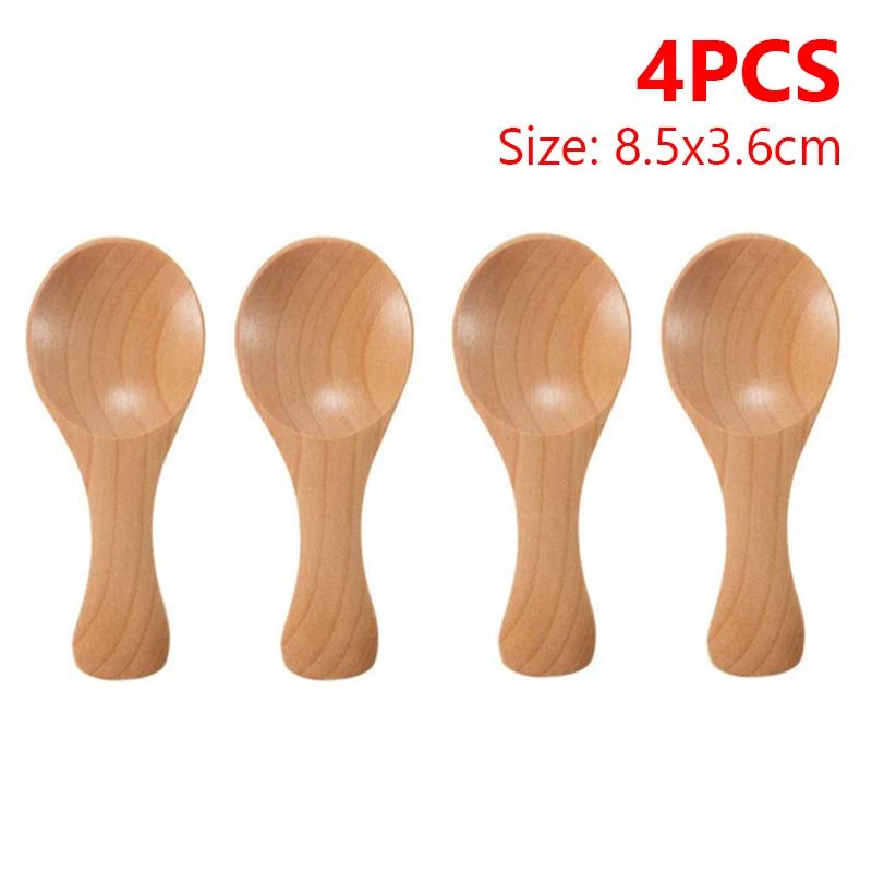 4/2/1pz Mini cucchiai di legno da cucina Cucchiaio per spezie e condimenti Cucchiaini da caffè e zucchero Cucchiaini da tè per bambini Manico corto Cucchiai di legno Stoviglie per la casa