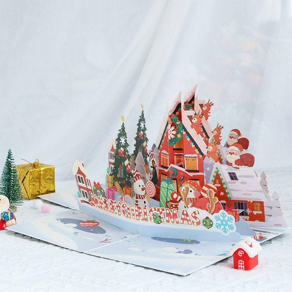Creative Multicolor Christmas 3D Greeting Card Paper with Envelope Merry Christmas Postcard Pop Up Ornaments Blessing Cards Gift