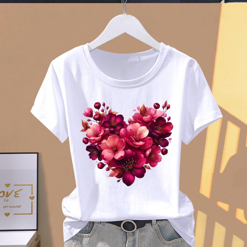 (Asian Size)  Print Casual sweet love trend style Women's Top Short Sleeve T-shirts Fashion Female T Clothing  Graphic Tee