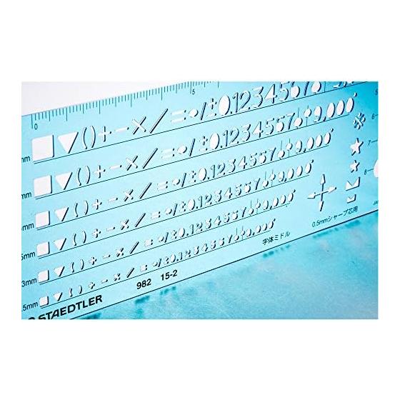 STAEDTLER Template Ruler for Numbers, 0.5mm Mechanical Pencils, 1 Pc, 982 15-2, Character Height 2.5-6mm, Circles 4-12mm, 9 Holes, W175xH65xD0.5mm,