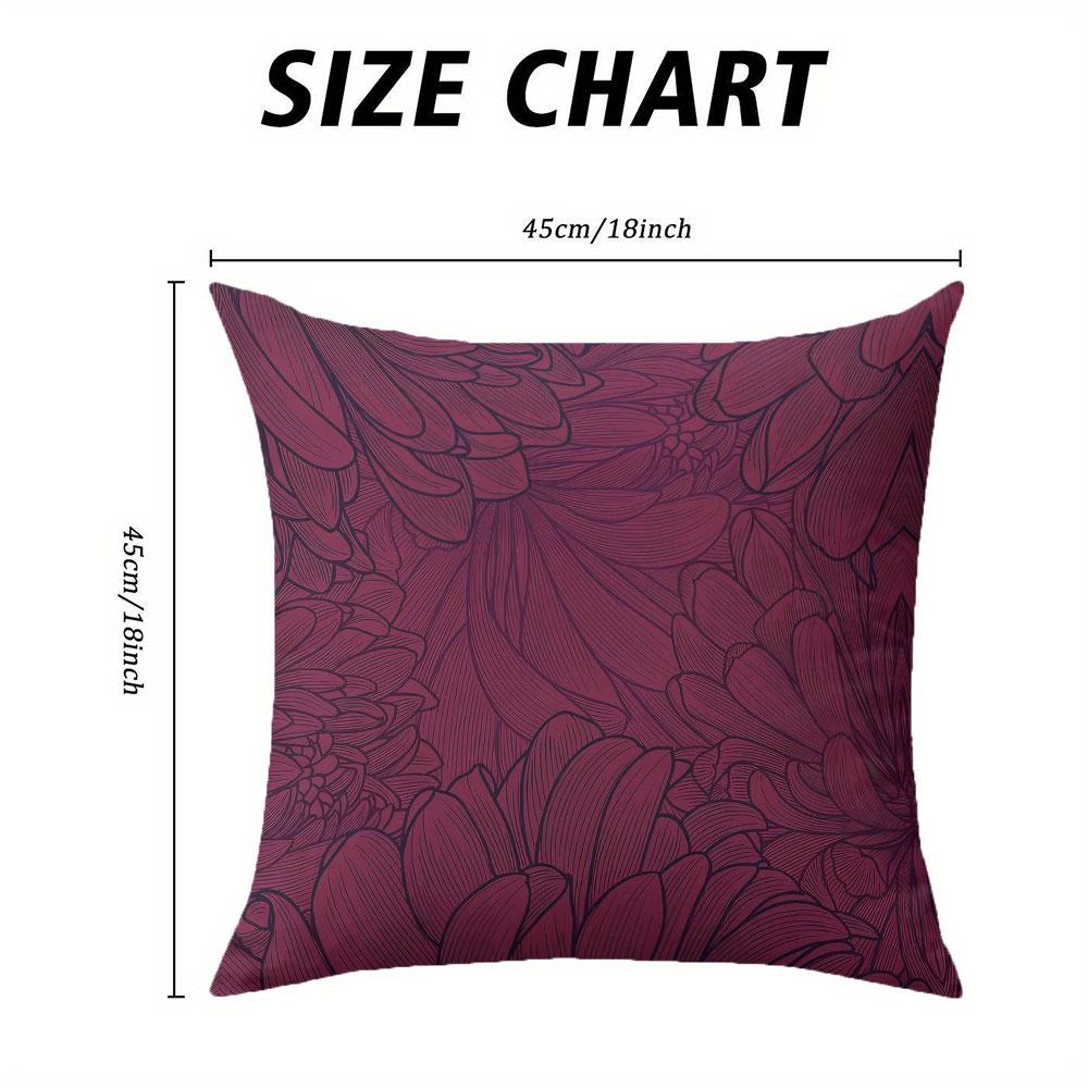 Burgundy Petal Square Jacquard Pillow Cover for Sofa Office Waist Cushion Cover Home Decorative Pillowcase