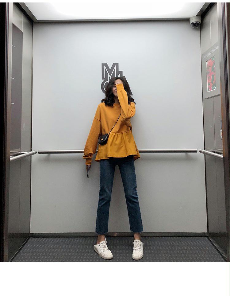 2024 Autumn Korean Style Loose Slimming Student Casual Thin Solid Color Women's Sweatshirt