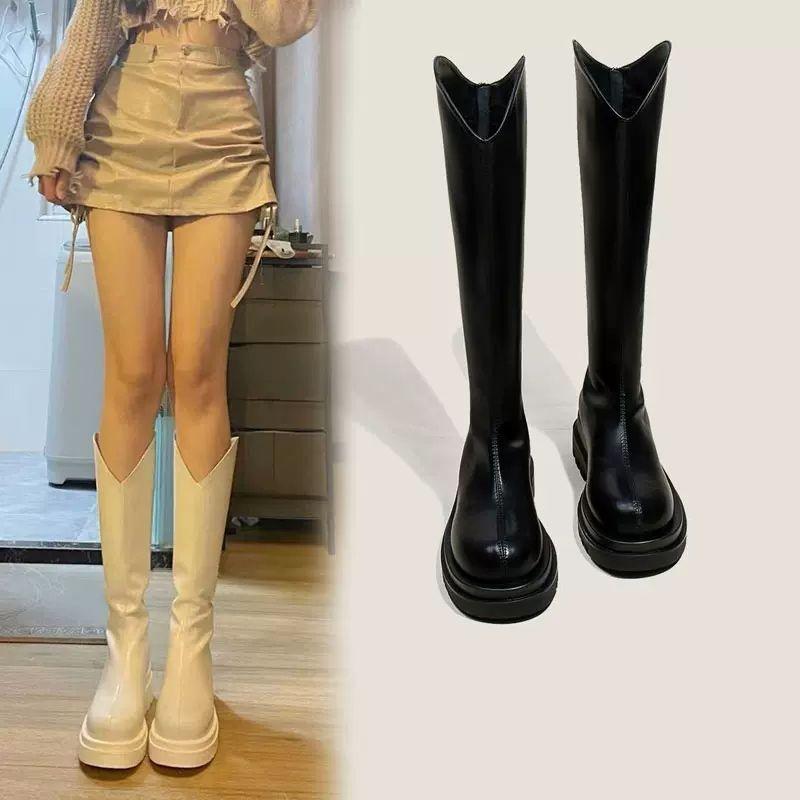 V Mouth But Knee Boots Women's Spring and Autumn 2025 New Korean Version Thick-soled Thin Boots Tall Knight Boots