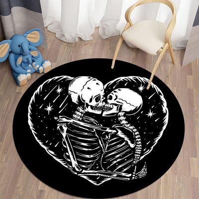Skull Terror Art HD Printed Round Carpet for Living Room Rugs Camping Picnic Mats Bedroom Rug Flannel Anti-Slip Yoga Mat Gifts