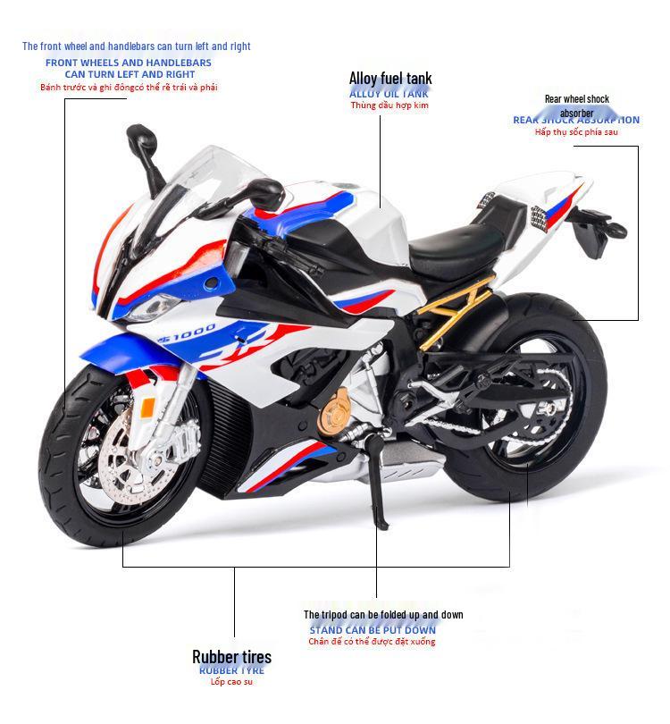 1:12 Kawasaki Ducati Alloy Motorcycle Toy with Sound, Light, and Sliding Motion