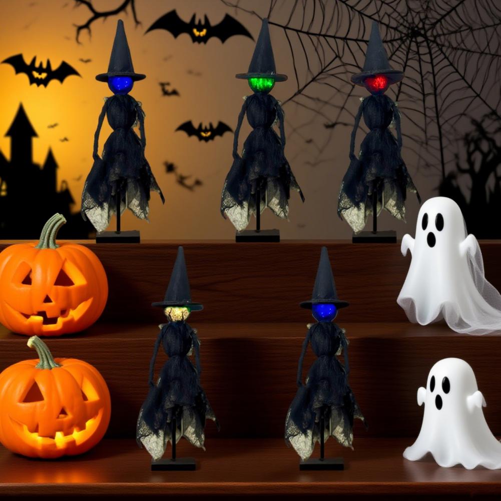 Halloween Witch Figurine Set Witch Decoration with Led Lights Spooky Halloween Witch Figurines for Mantel Tabletop Decor Glowing