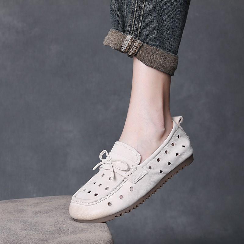 Fashion GKTINOO Genuine Leather Hollow-out Women's Slip-on Shoes 2025 Summer New Comfortable Casual Flat Breathable Sandals
