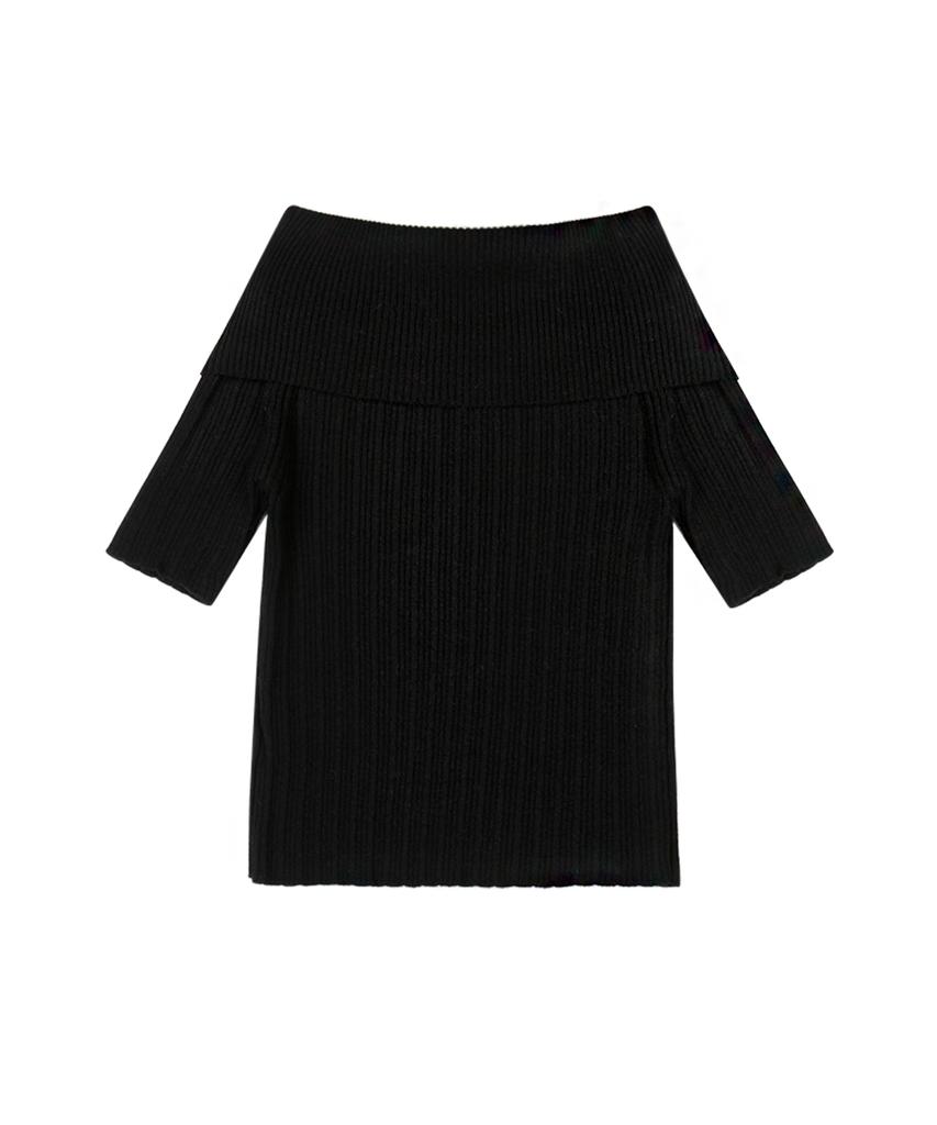 VLETI Viscose Off Shoulder Half Knit (Black)