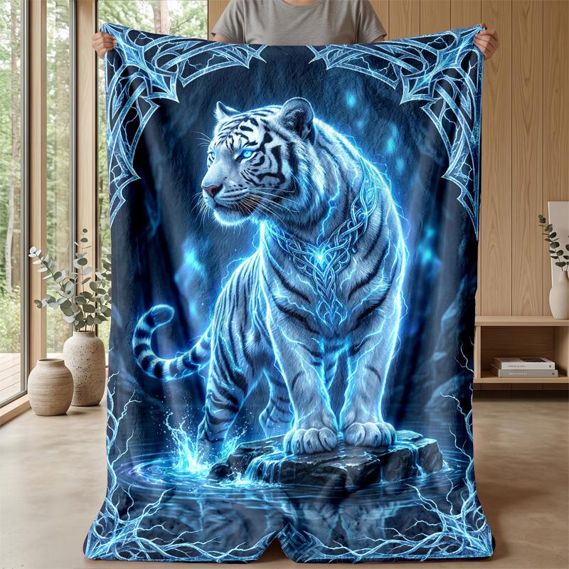 Ethereal Ice Tiger Theme Blanket Lightweight Warm Flannel Blanket Decorative Throw Blanket for Home Decoration