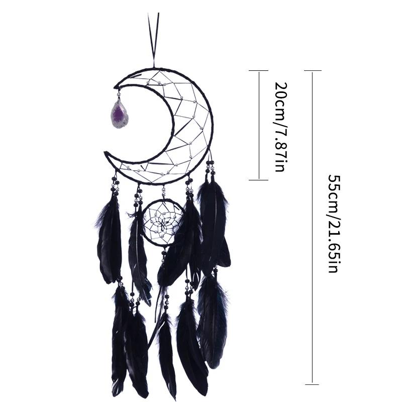 [PL]Moon Dream Catcher Handmade Woven Black Feathers Wall Hanging Dreamcatcher For Home Decor Bedroom Dormitory Room Wall Decor