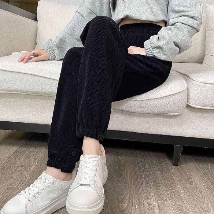 Elastic Waist Autumn/Winter Fleece Lined Casual Jogger Pants for Women