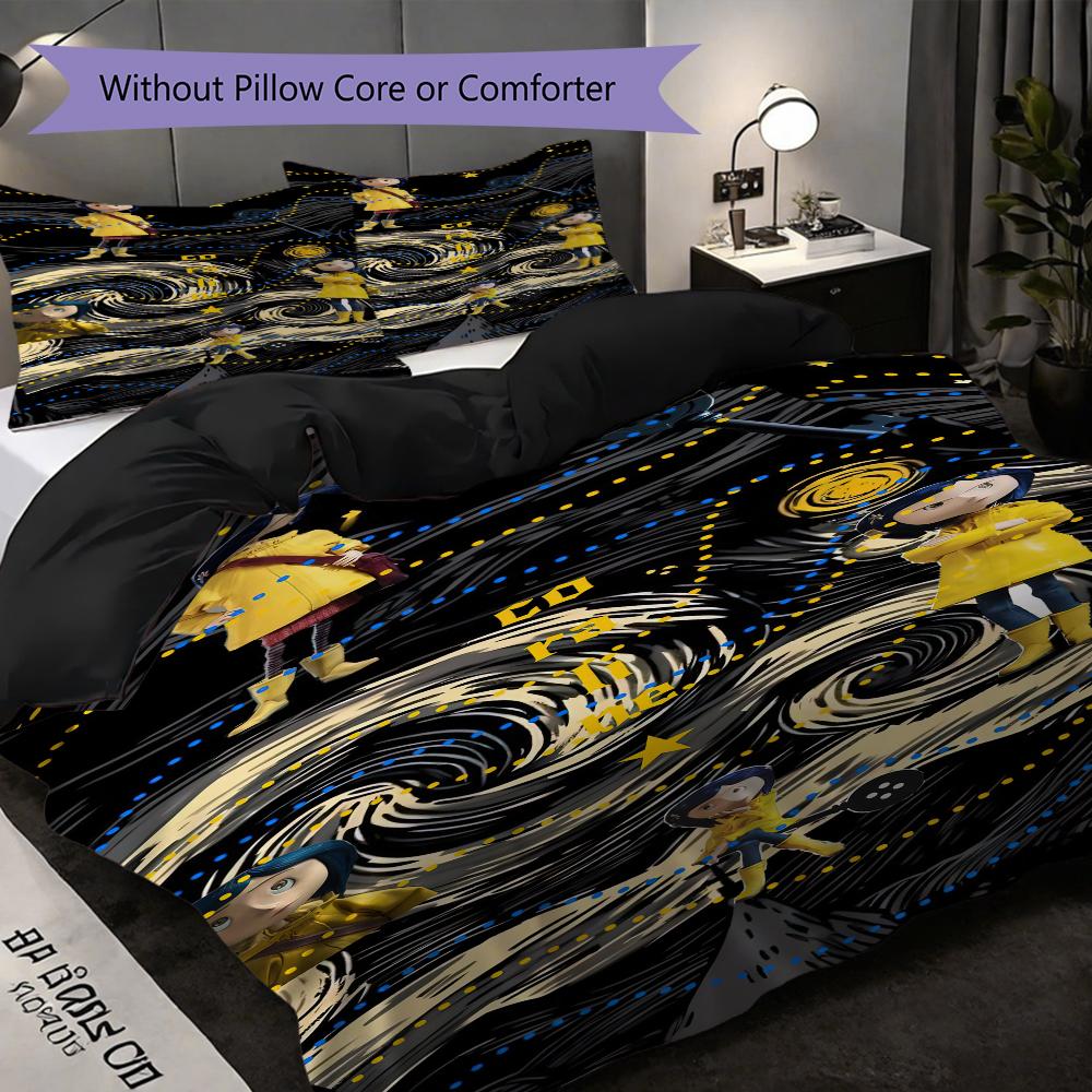 1PC Coraline Pattern Bedding Quilt Set Quilt Cover Pillowcase Home Decoration Birthday Gift (1 * Duvet Cover + 2 * Pillowcase, Without Core)