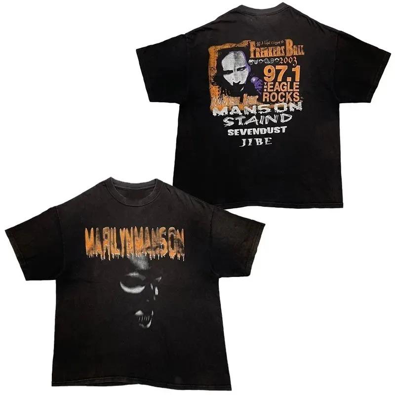 Marilyn Manson Industrial Metal "You're Born Again Now Die Again" 1990s Vintage Graphic Oversized Streetwear T-Shirt Top for Rock & Industrial Metal