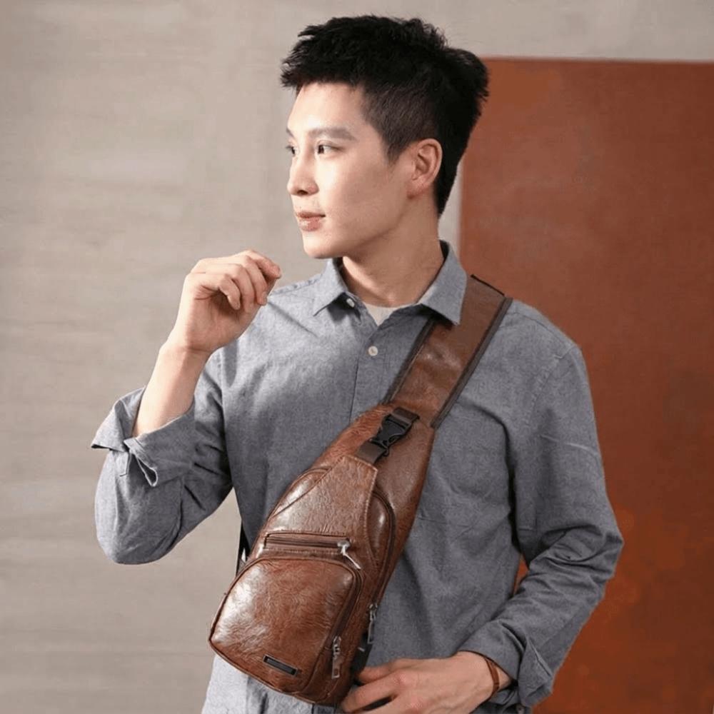 Multifunctional Men's Crossbody Sling Bag USB Charging Single Shoulder Bag Casual Wear