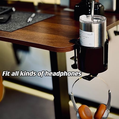 Bitze ??Luxury 2-in-1 Drink Cup Holder, Desk Cup Holder, Multifunctional Storage Rack for Computer Desks, and Earphone Holder (Coffee Color)
