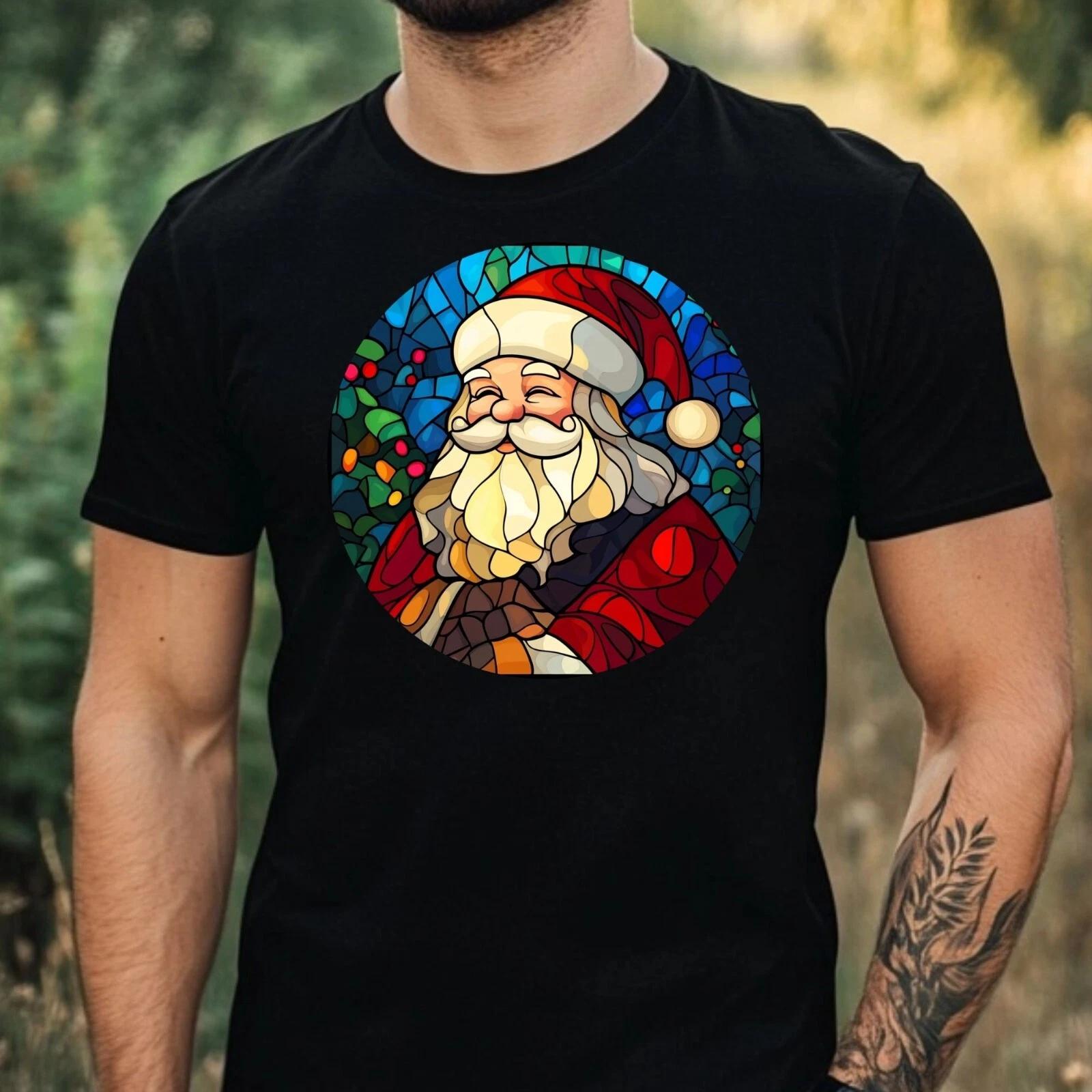 T-Shirt Herren Weihnachtsmann Buntglas Motiv Baumwolle Größe XS bis 5XL XXXXL