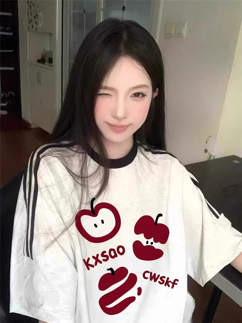 

Women s Summer 2025 Design: American Three-Stripe Short-Sleeve T-Shirt - Loose, Lazy Style Half-Sleeve Top for Students. XXL [High Quality] білий/сірий колір