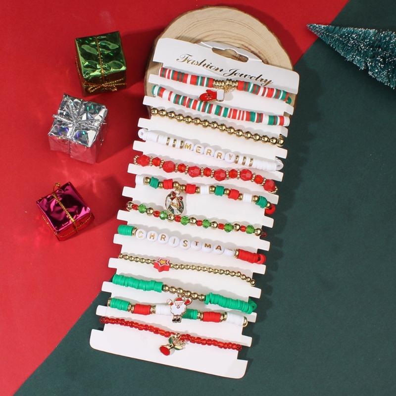 Festive Adjustable Rope Bracelet Set With Santa Claus Snowman Charm 12PCS Zinc Alloy Holiday Gift For Women