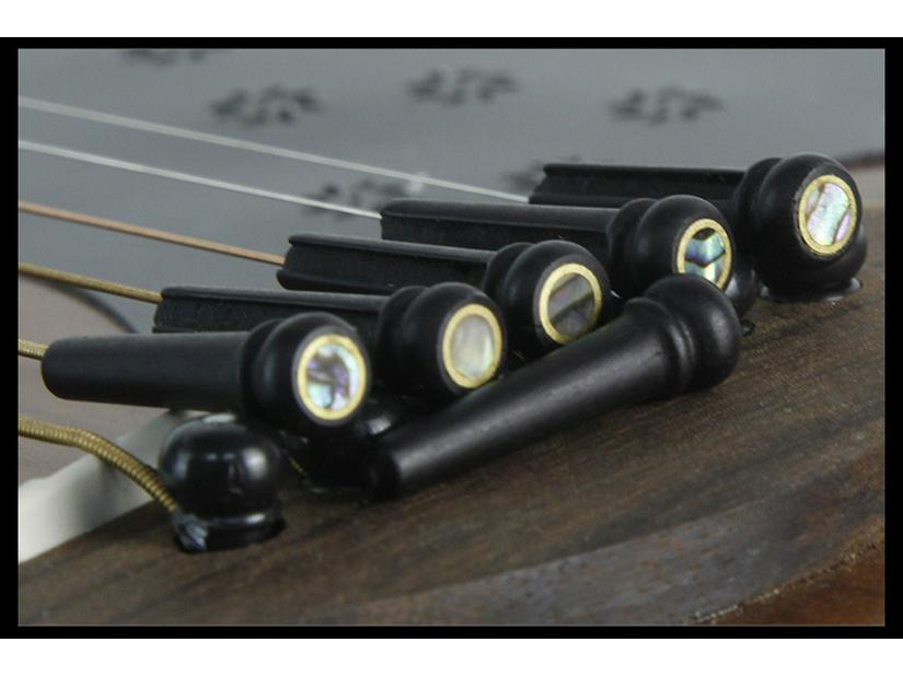 Ebony Acoustic Guitar Bridge Pins, Set of 6, Inlaid with 6.0mm Mother-of-Pearl