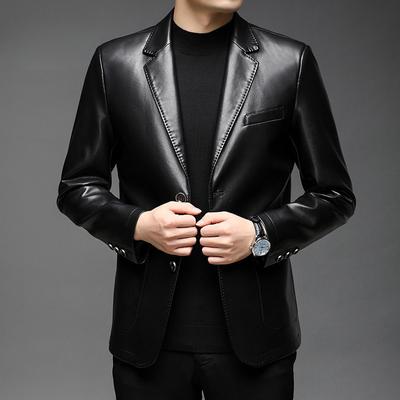 Spring Men's Leather Suit Jackets Middle-aged Business Casual Men's Spring and Autumn Men's Leather Jackets Men's Single Suits Men