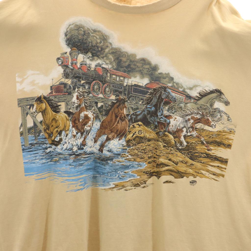 anvil 90s Made in USA Old Short sleeve T-shirt 2X Beige Single stitch Men's Used