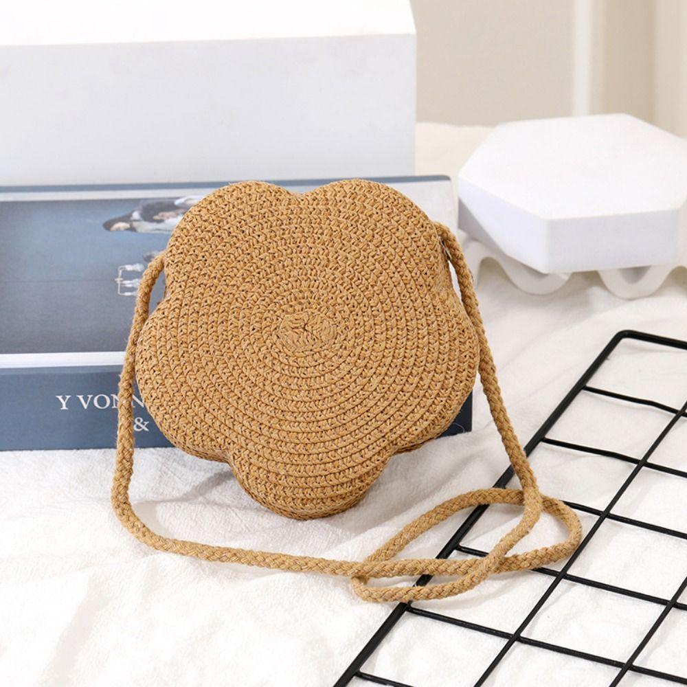 Cute Children Girls Shoulder Bag Flower Bow Handmade Straw Baby Bags Messenger Bag Kids Keys Coin Purse Cute Mini