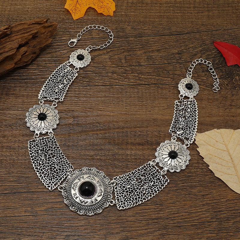 Style Simulation Ethnic Gemstone Decoration Hollow Design Women Necklace Metal