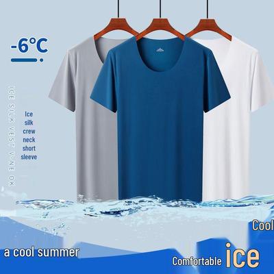 Men's Ice Silk Seamless Quick-Dry Crew Neck T-Shirt—Silky, Breathable, Cool Fitness Top with Short Sleeves