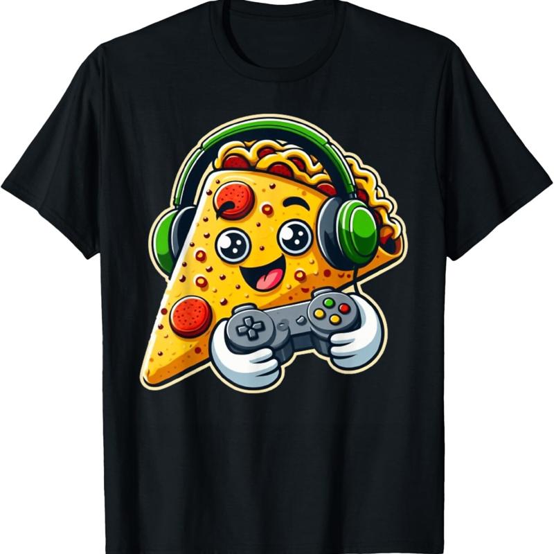 

Gamer Taco Pizza Video Gaming Funny Food Humor Men Boys T Shirt - Men s Summer Cotton Graphic Tee S разноцветный