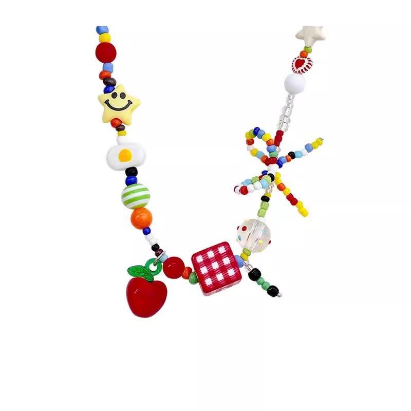 Dopamine Apple Star Beaded Necklace Apple Paradise 2025 New Light Luxury Summer Collarbone Chain For Women