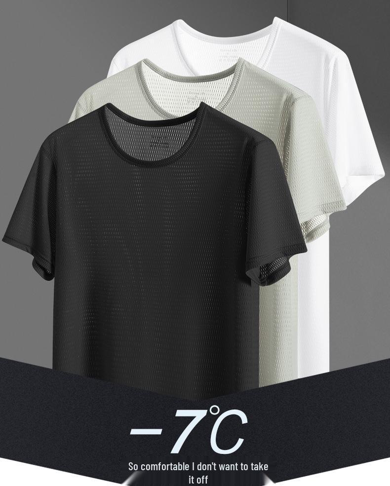 Men's Quick-Dry Ice Silk Mesh T-shirt - Breathable, Lightweight, Short Sleeve for Summer Sports