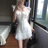 French First Love White Small Flying Sleeve Dress for Women's Summer New Huge Beautiful Ruffle Edge Short Skirt