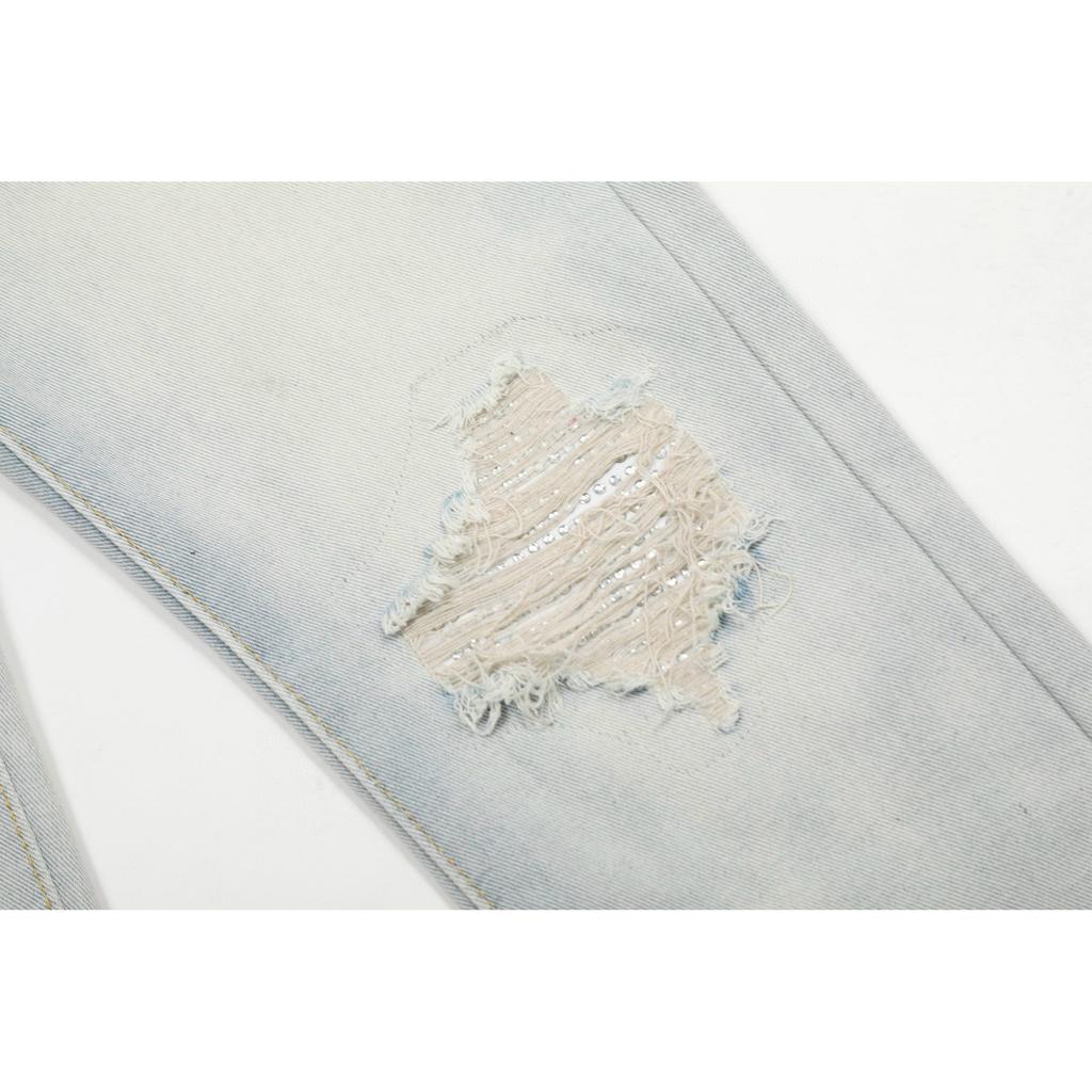 Amiri Trendy American Style Internet Famous Jeans with Fabric Patches, Torn Holes, Embroidery, Casual Trendy High Street Pants