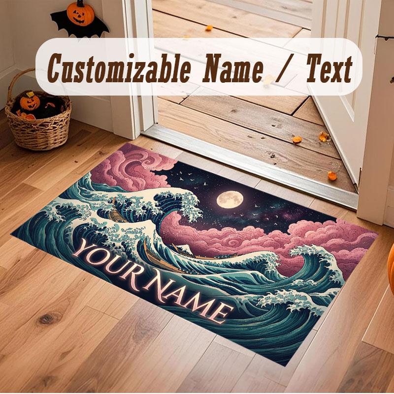 Octopus Sea Life Theme Crystal Velvet Floor Rug Personalized Custom Name Text Warm Carpet Home Decoration