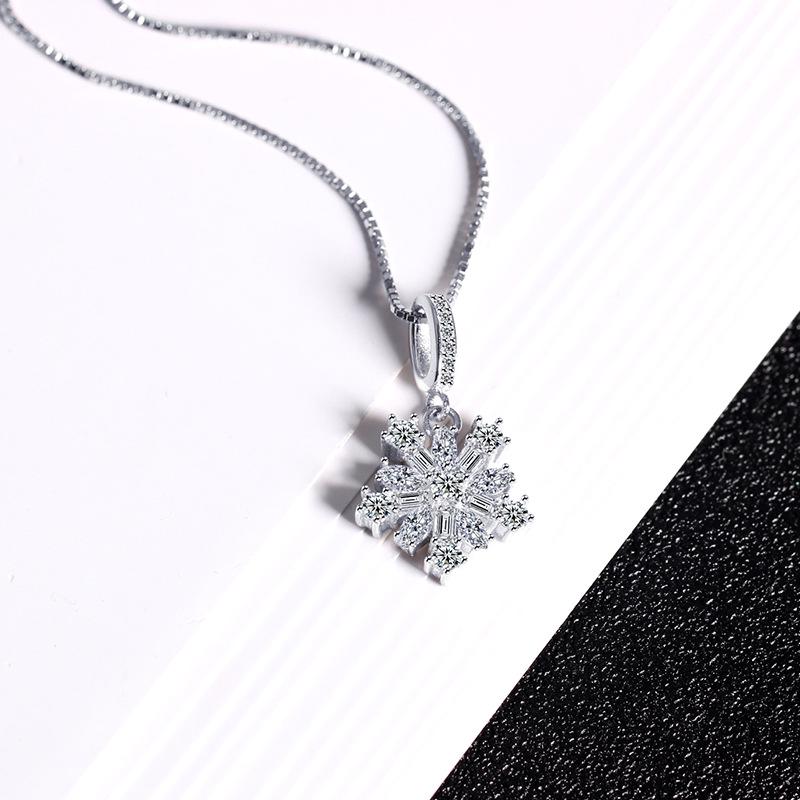 925 Sterling Silver Snowflake Pendant Clavicle Necklace - Christmas Jewelry Gift