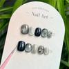 10Pcs Handmade Black Cat Eye Star Press On Nails Short Square Round Sweet Cool Wearable False Nail Art For Women Girls