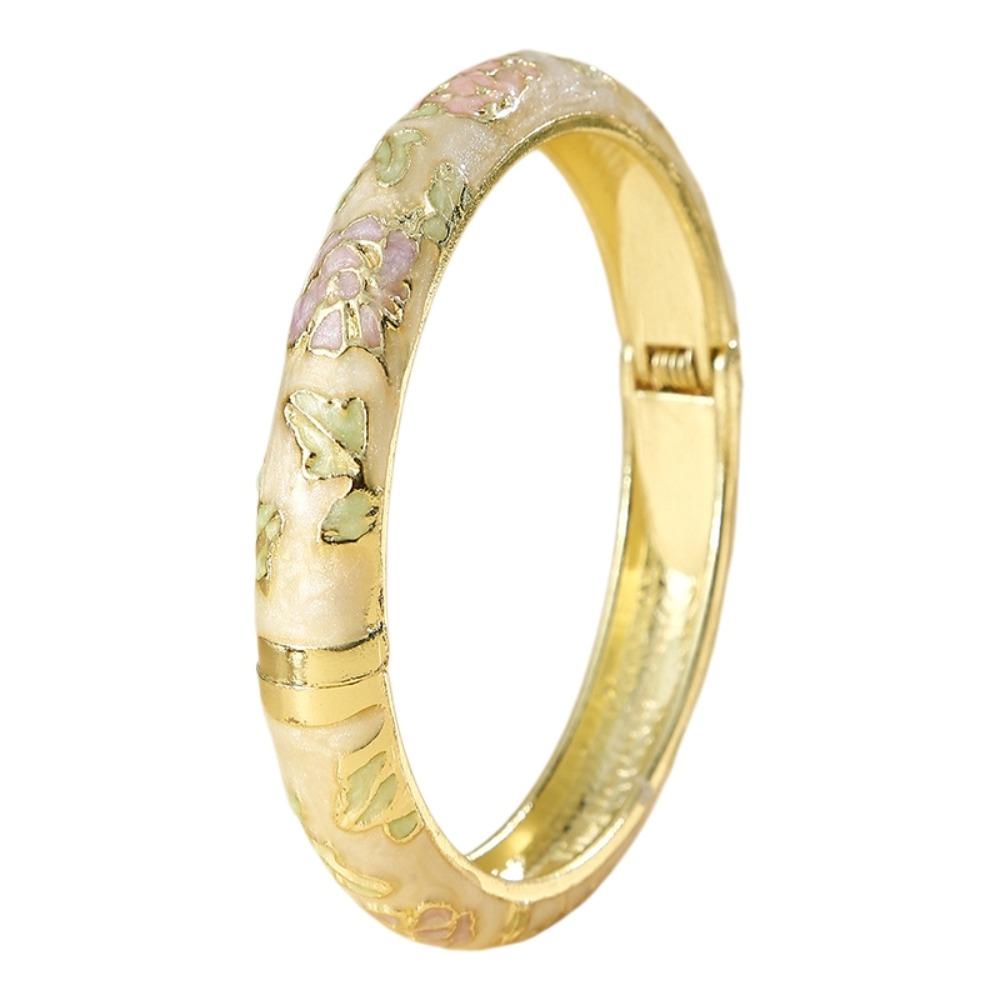 Enamel Floral Vintage Cloisonne Bangle Traditional Women's Hand Bracelet Flower Leaf Bangle Girls