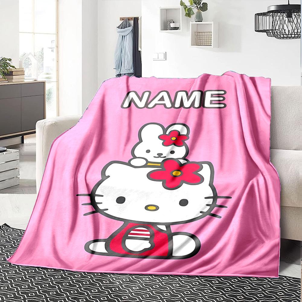 Customizable HelloKitty1 Throw Blanket – Personalized Name, All-Season Cozy Snug Blanket, Machine Washable, Personalized Blanket
