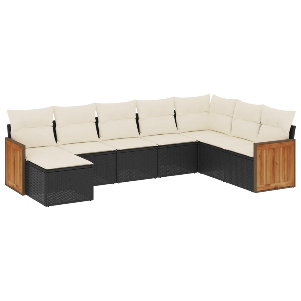 8-teiliges Gartensofa-Set mit Kissen Schwarzes Poly-Rattan