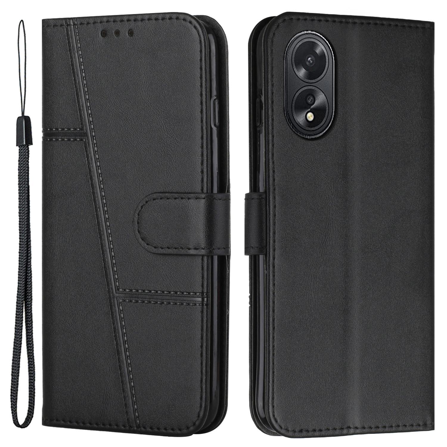 

For Oppo A38 4G/A18 4G Case Wallet Stand Calf Texture Leather Cover Black