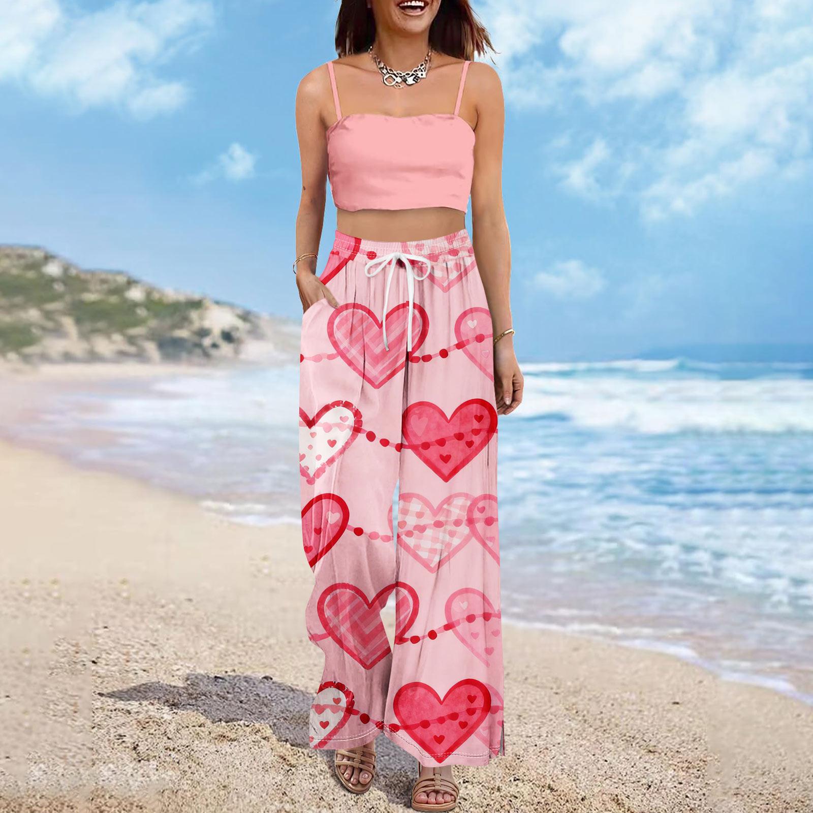 

Жіночі літні штани-палацо з високою талією та широкими штанинами з принтом та кишенями XXL червоний