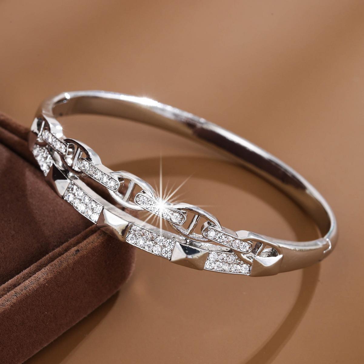 

Модный тренд, особый дизайн, универсальный браслет с выдолбленным микро-инкрустацией цирконом и холодным ветром серебряный