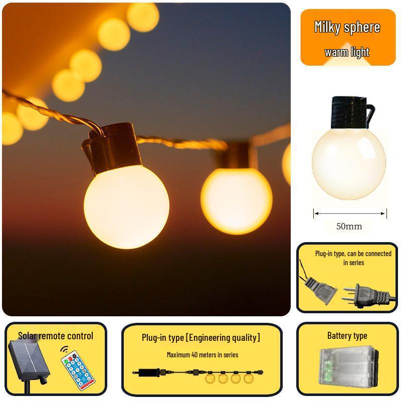 

Уличные светодиодные гирлянды - Лампочки в форме круглых шаров для кемпинга, свадеб, сцены и вечеринок 10m 40 Lights Solar