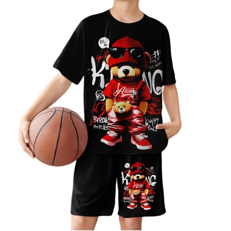 Kinder-T-Shirt Cartoon Bär Bedruckte Sets für Kinder T-Shirt für einen Jungen Mode Sommer Kinder-Sets Kawaii Oberteile Jungenkleidung