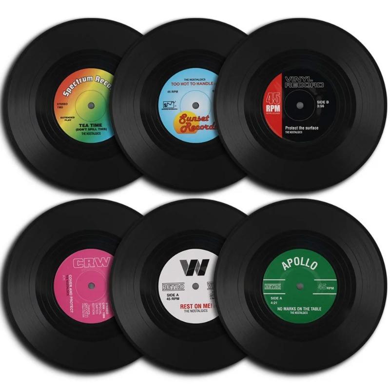 Retro Vinyl Record Coaster Set 12Pcs Colorful Vintage Drink Coasters Mug Cup Pad For Coffee Table Decor Home Desktop Supplies