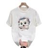 Summer Cotton T-shirt Couple Top Cute Cat Cartoon Loose Casual Shirt