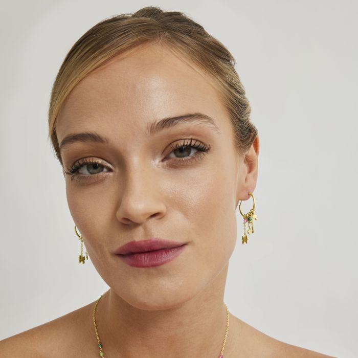 Boucles D'oreilles Luxenter En Argent 925 Avec Cristal Multicolore Et Finition En or Jaune 18 Carats Diamètre 19mm- Papillon