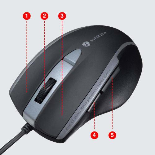 Sanwa Supply Mouse, Wired, USB Connection, Quiet, Blue LED, 5 Buttons (Equipped with Back and Forward Buttons), Medium Size, Black MA-BL168BK